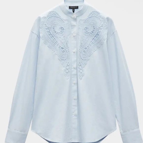 rag & bone Tops - RAG & BONE Beautiful Soft Blue Embroidered Button Down Shirt Sz M NEW $248!!